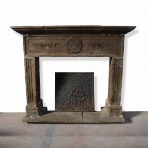 Antique stone fireplace, 159x126 cm H. 1800s.